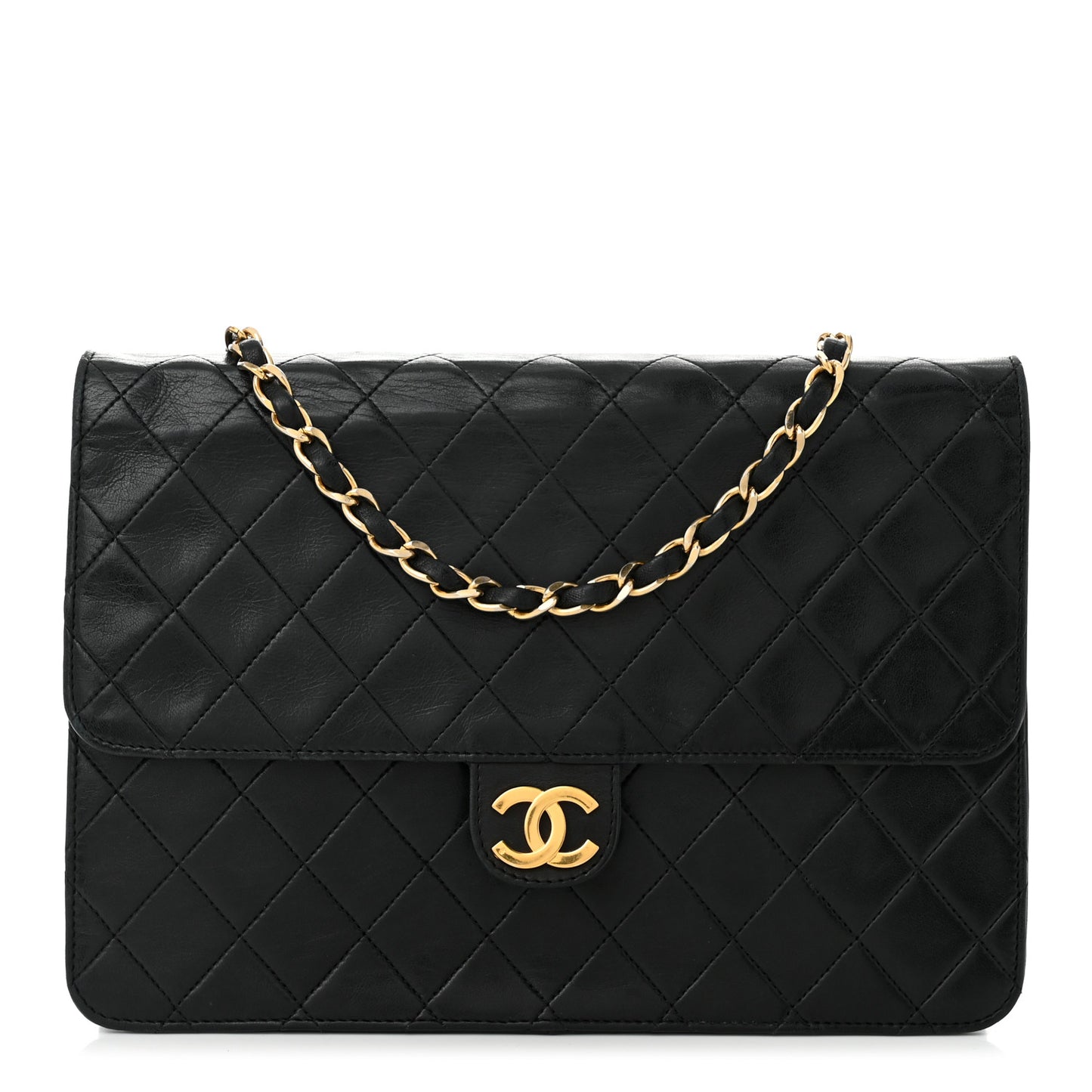 Lambskin Quilted Medium Single Flap Black