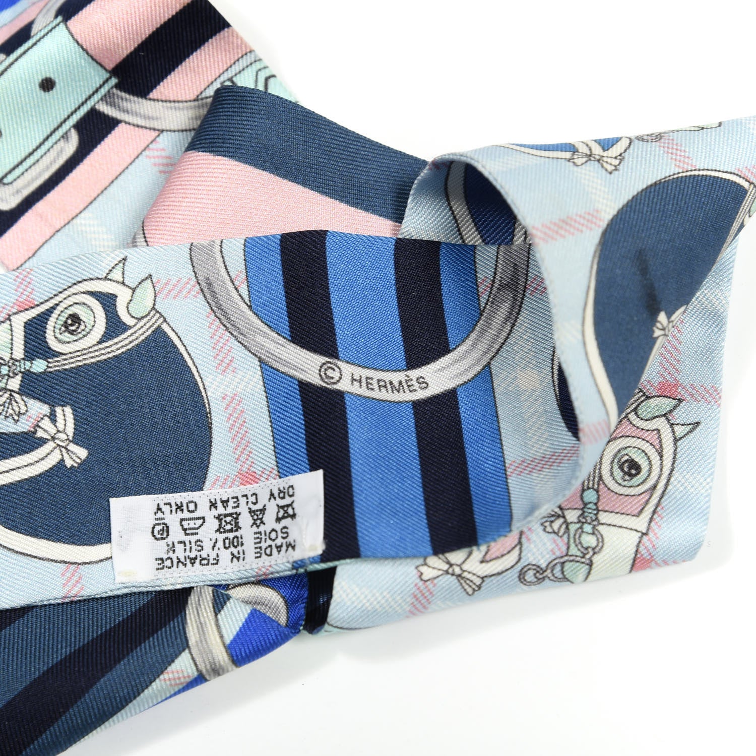 Hermes Silk Tatersale Twilly Petrole Ciel Rose Poudre 3 of 4