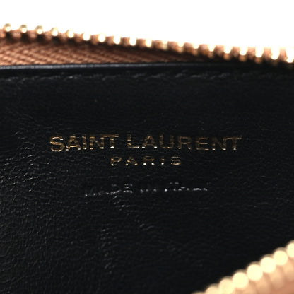 Saint Laurent Grain De Poudre Matelasse Chevron Monogram Fragments Zippered Card Case Cork 6 of 7