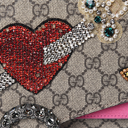 Gucci GG Supreme Monogram Suede Pierced Heart Embroidered Medium Dionysus Shoulder Bag Beige Ebony Pink Tropical Flower 12 of 18