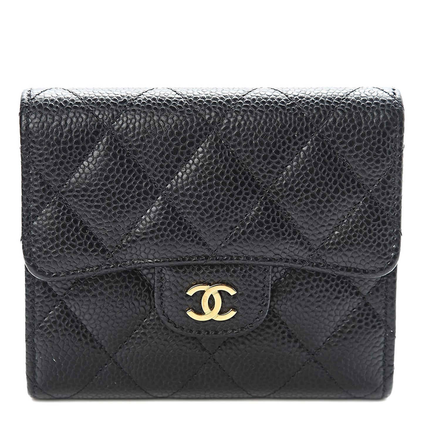 Caviar Quilted Compact Flap Wallet Black