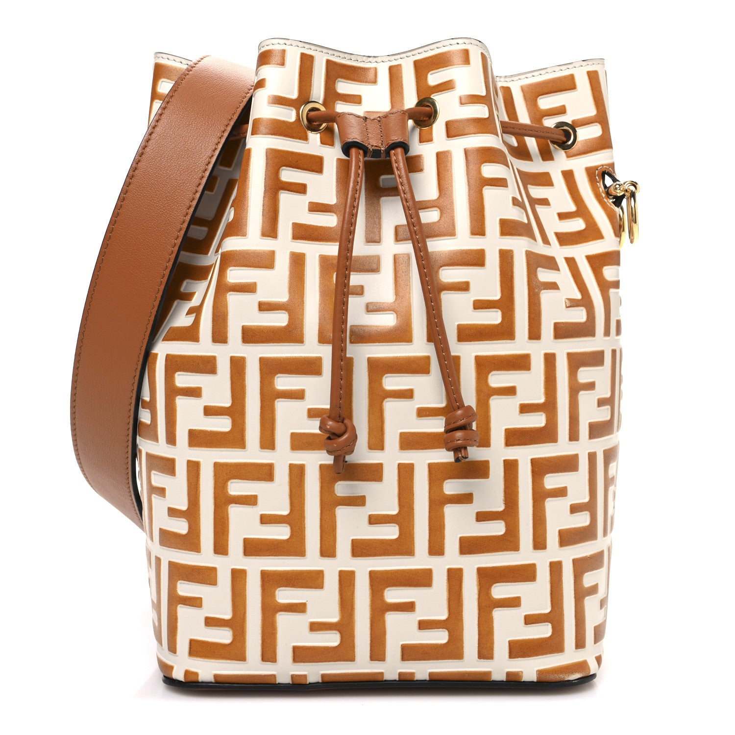 Fendi Vitello Grace F is Fendi Bi-Color FF 1974 Embossed Grande Mon Tresor Bucket Bag White Brown 1 of 10