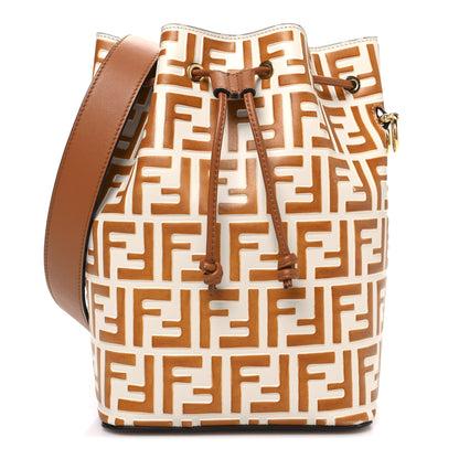 Fendi Vitello Grace F is Fendi Bi-Color FF 1974 Embossed Grande Mon Tresor Bucket Bag White Brown 1 of 10