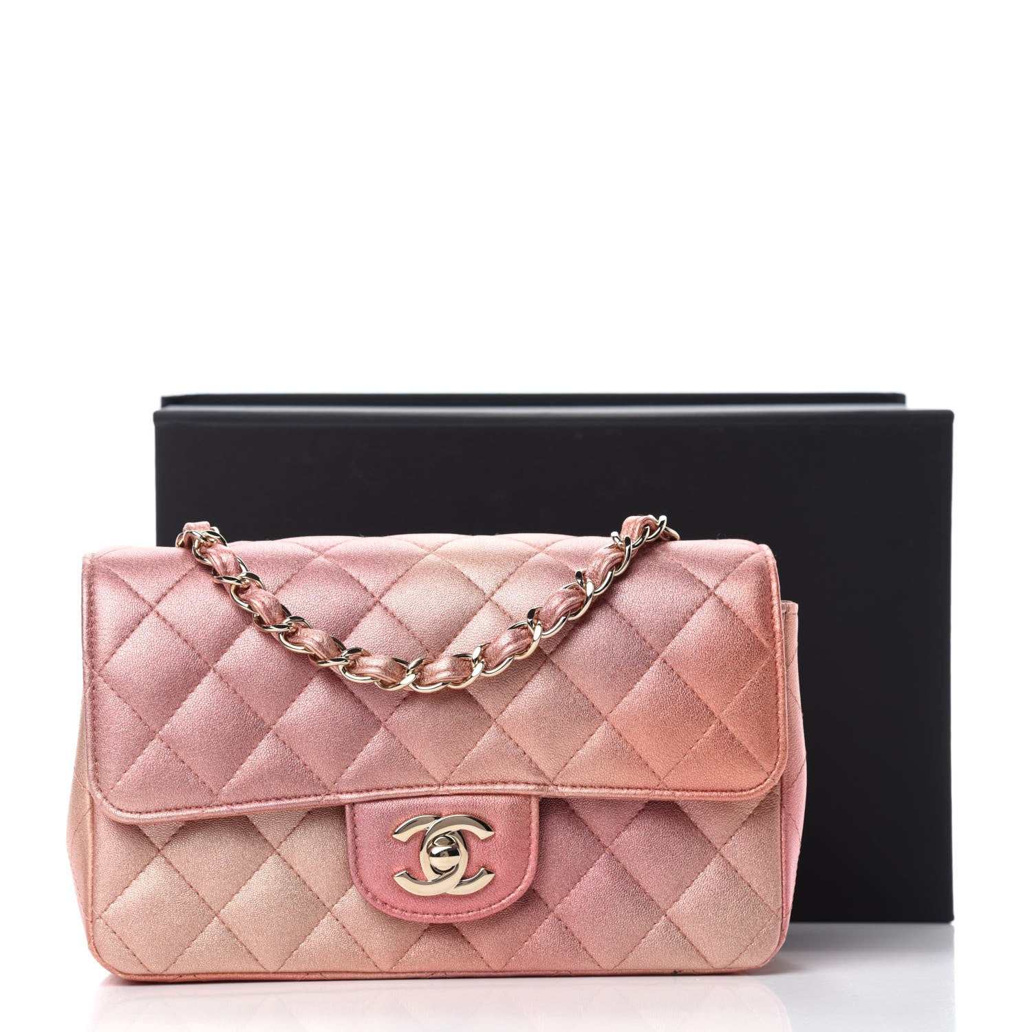 Chanel Metallic Lambskin Quilted Ombre Mini Rectangular Flap Pink 11 of 11