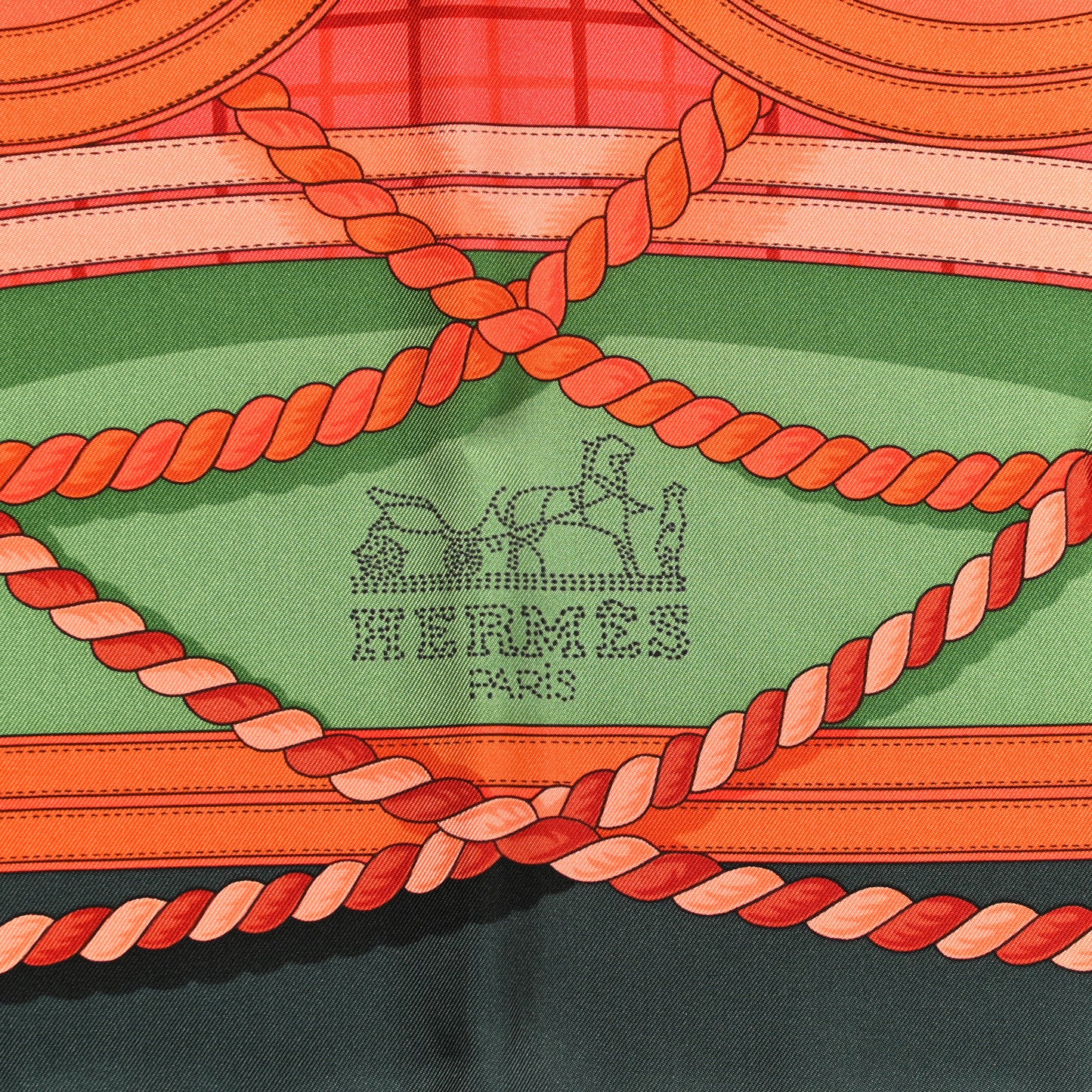 Silk Grande Tenue Scarf 90 Vert Sapin Orange Brique