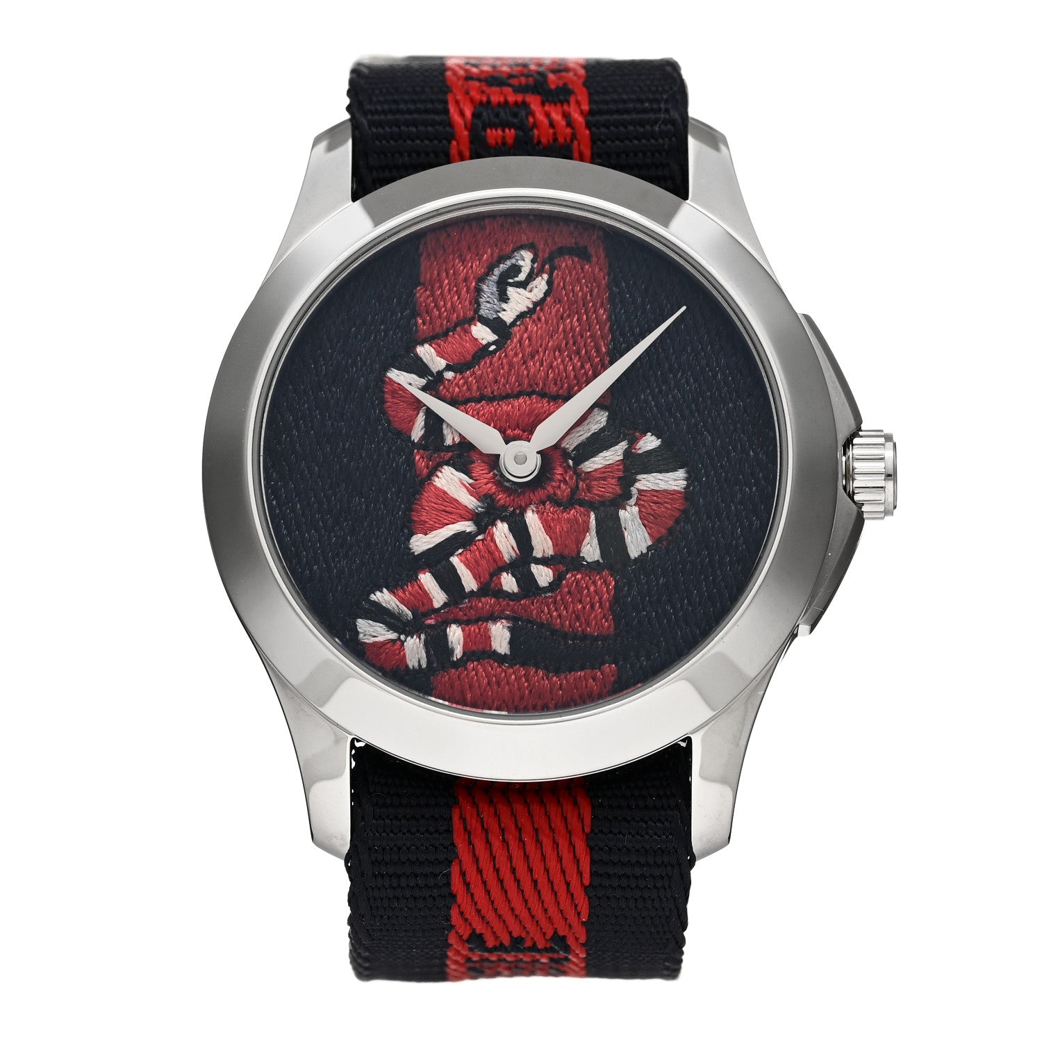 Gucci Stainless Steel Nylon 38mm Le Marche Des Merveilles Snake Quartz Watch Navy 1 of 4