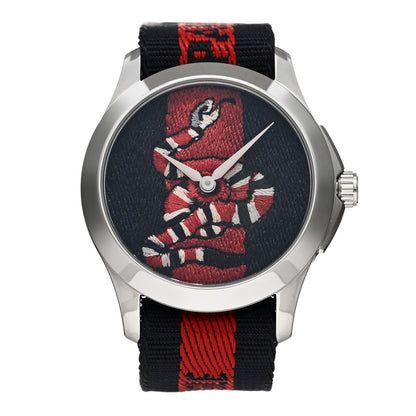 Gucci Stainless Steel Nylon 38mm Le Marche Des Merveilles Snake Quartz Watch Navy 1 of 4