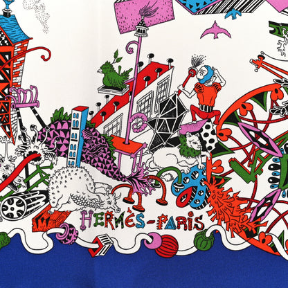 Hermes Silk La Folle Parade Scarf 90 Bleu Roy White Rouge 2 of 5