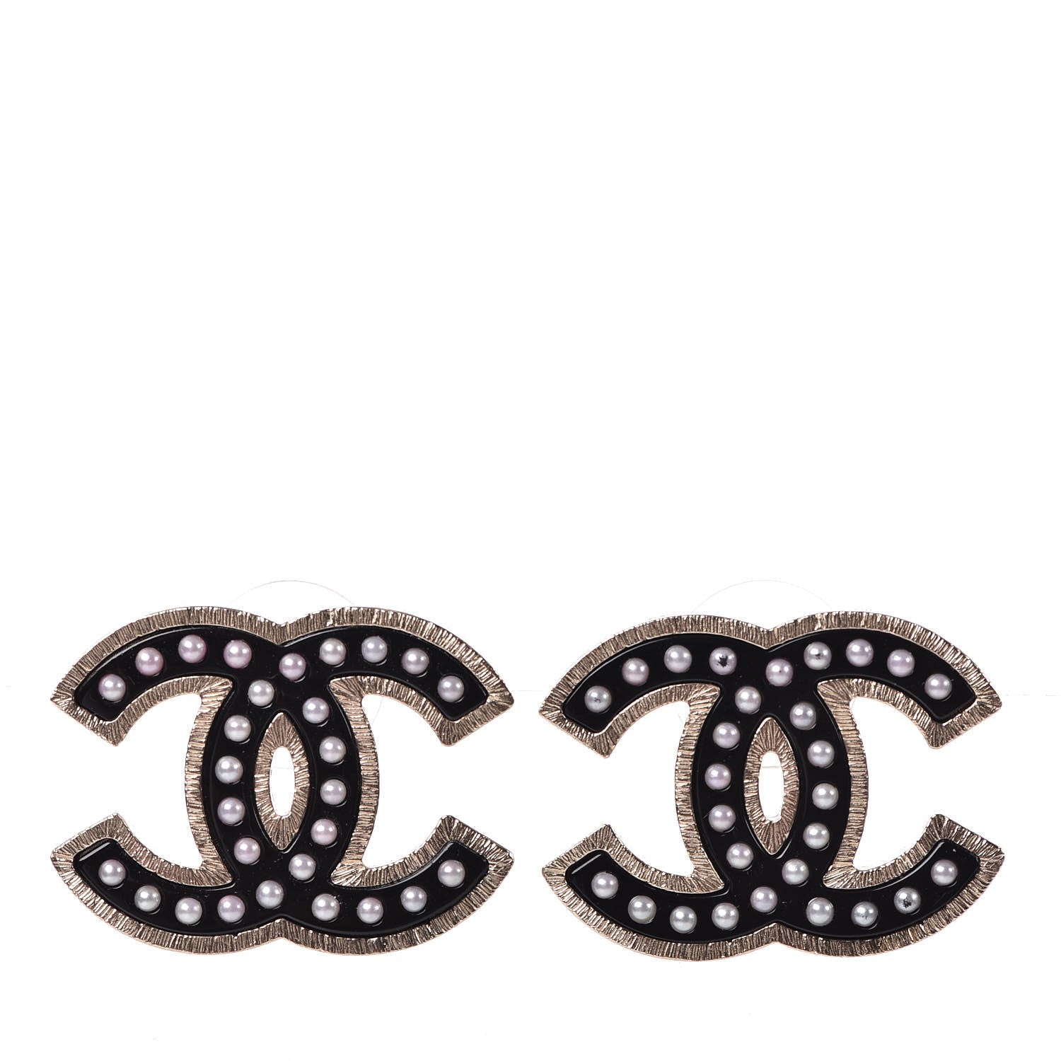 Chanel Resin Pearl CC Earrings Black 1 of 7