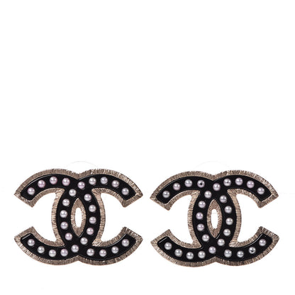 Chanel Resin Pearl CC Earrings Black 1 of 7