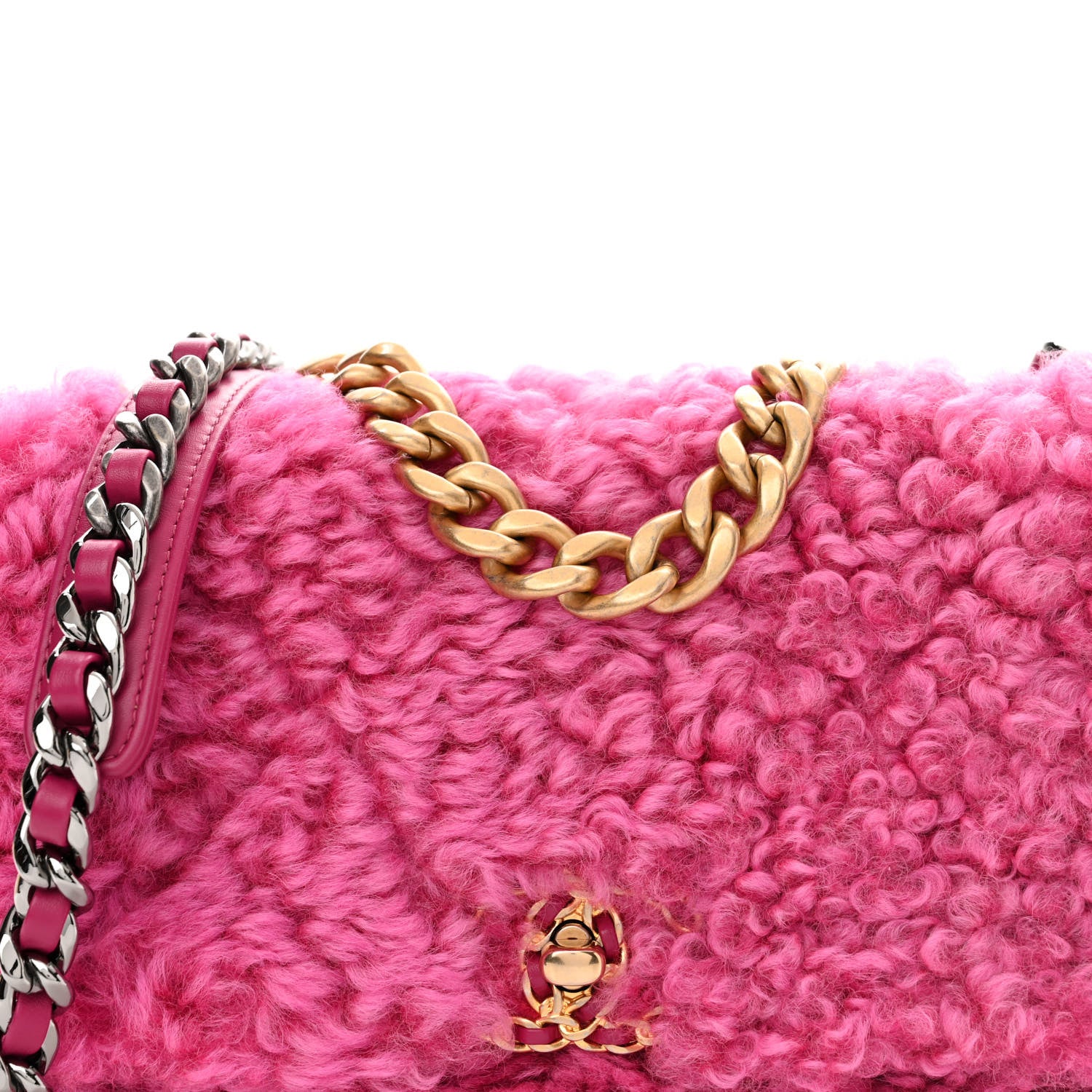 Chanel Shearling Sheepskin Medium Chanel 19 Flap Pink 8 of 10