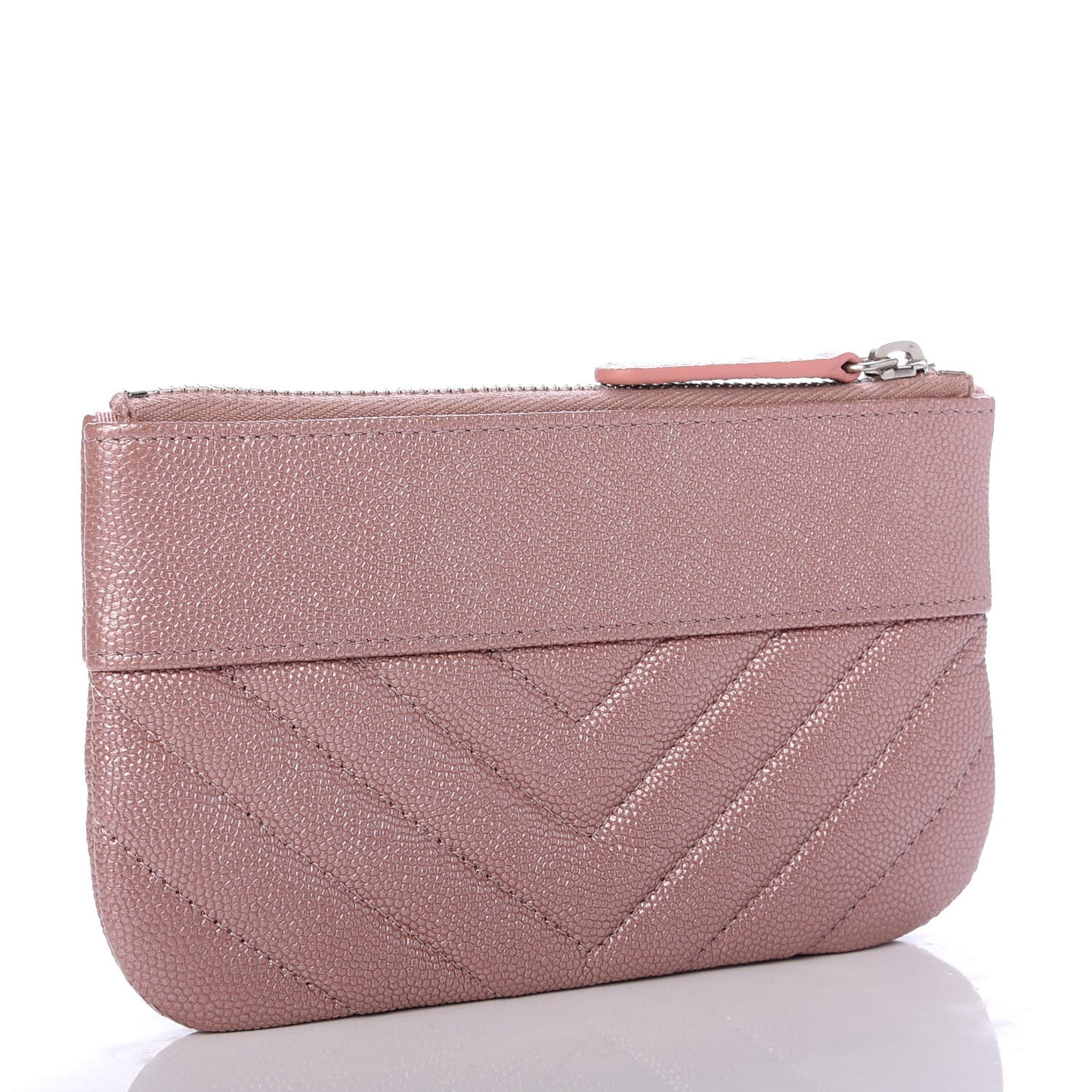 Metallic Caviar Chevron Quilted Small Vintage Mademoiselle Cosmetic Case Pink