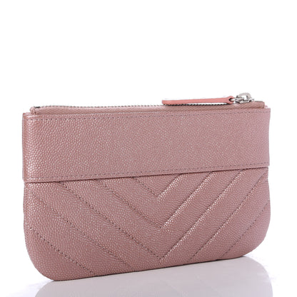 Chanel Metallic Caviar Chevron Quilted Small Vintage Mademoiselle Cosmetic Case Pink 3 of 7