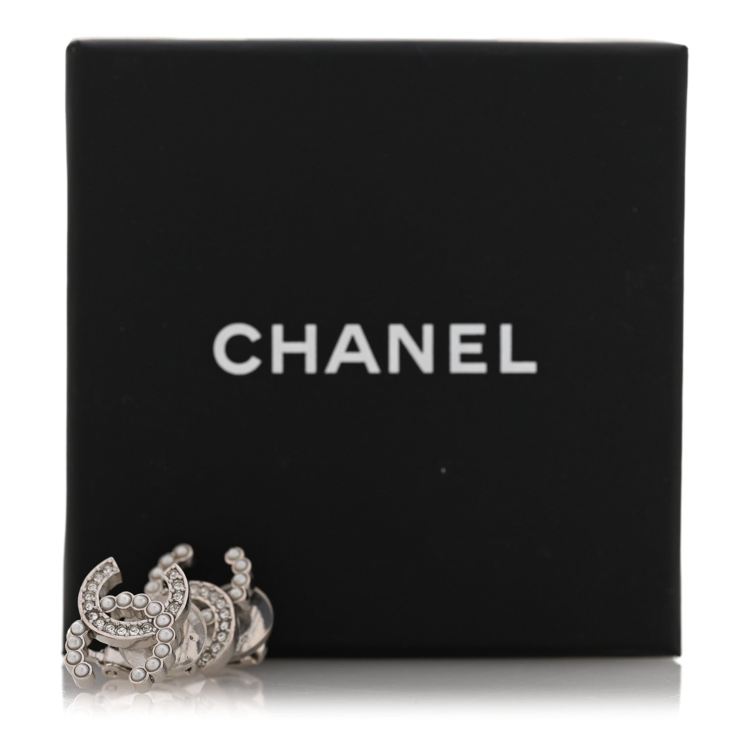 Chanel Crystal Pearl CC Clip On Earrings Silver 5 of 5