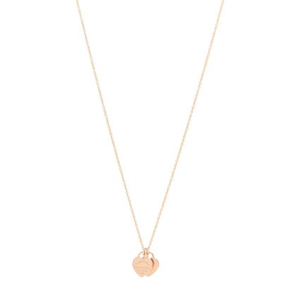 Tiffany 18K Rose Gold Return to Tiffany Mini Double Heart Tag Pendant Necklace 1 of 4