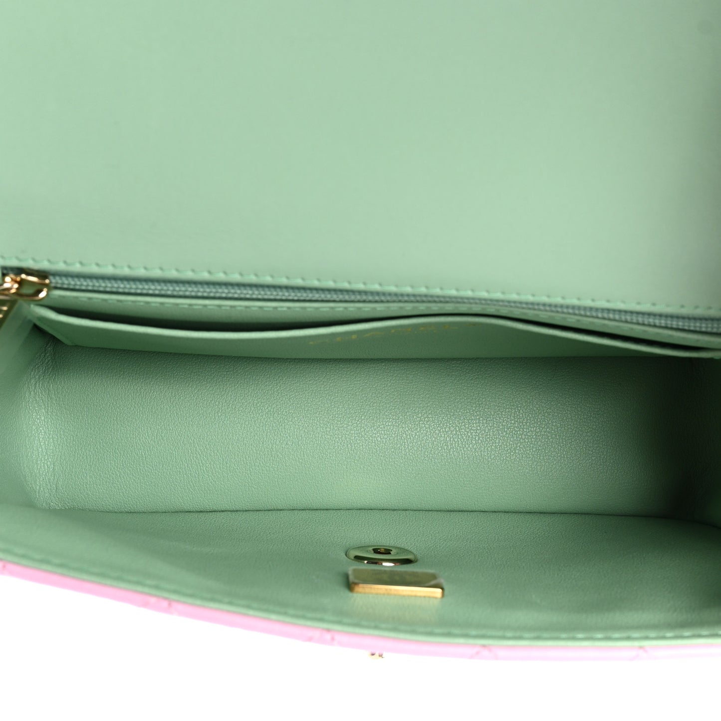 Lambskin Quilted Mini Top Handle Rectangular Flap Lilac Light Green