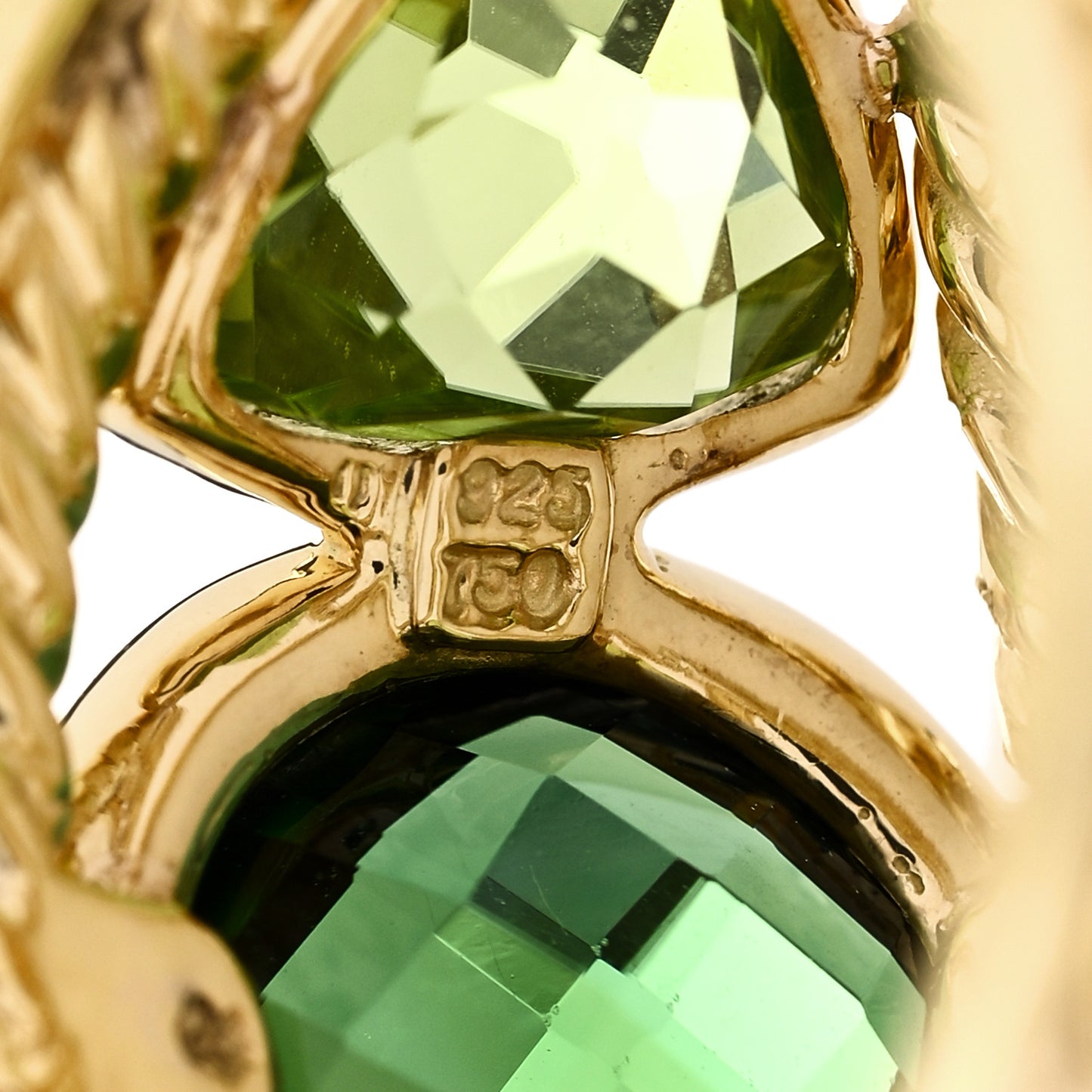 18K Yellow Gold Green Tourmaline Peridot Renaissance Ring 52 6