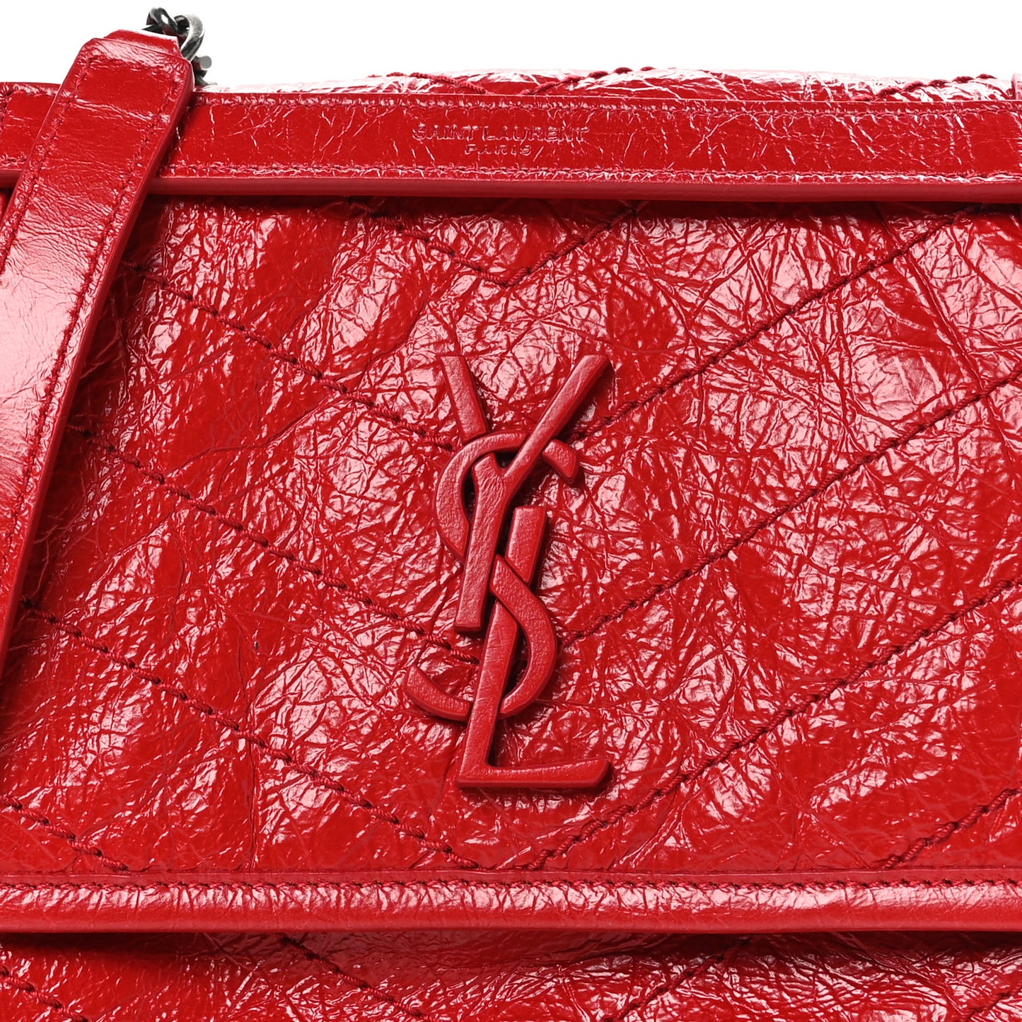 Crinkled Calfskin Matelasse Monogram Baby Niki Chain Satchel Rouge Eros