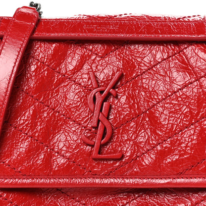 Saint Laurent Crinkled Calfskin Matelasse Monogram Baby Niki Chain Satchel Rouge Eros 8 of 10