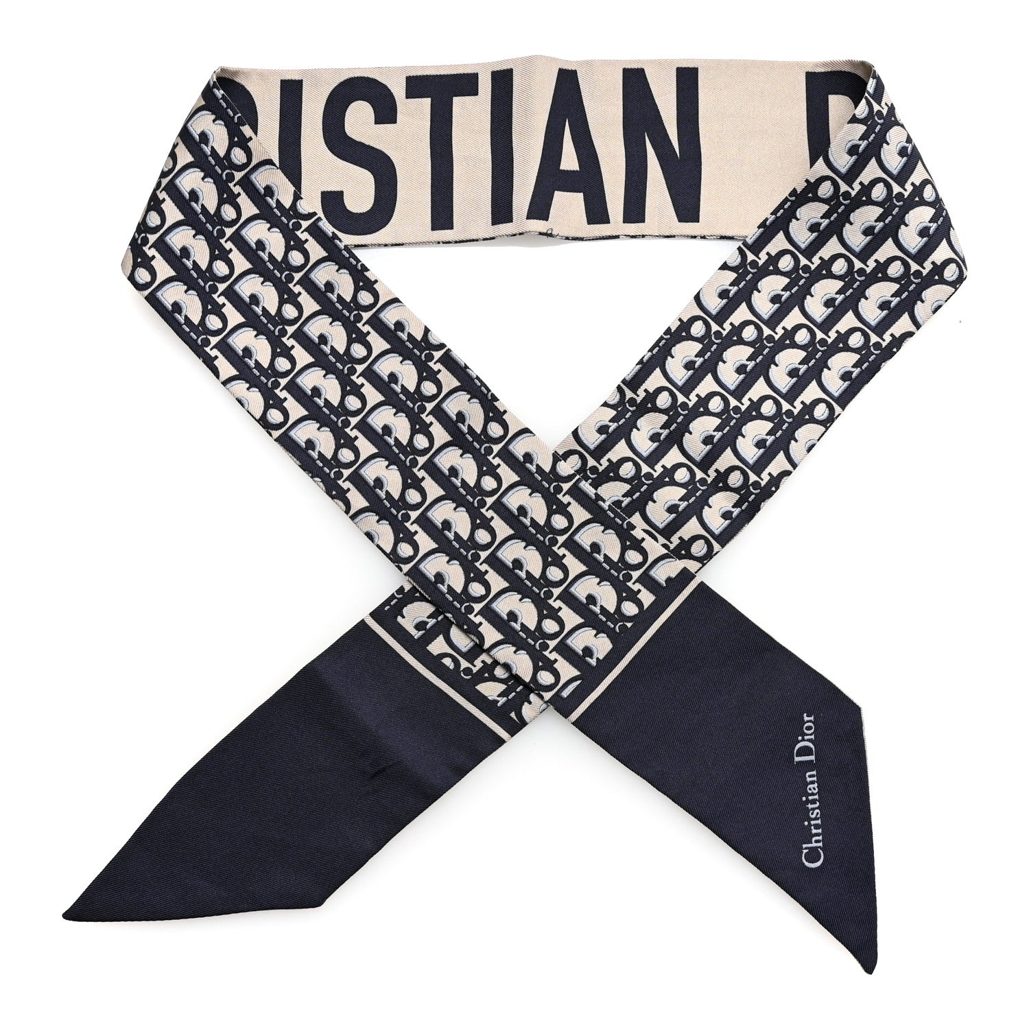 Christian Dior Silk Oblique Mitzah Scarf Bleu Marine 1 of 5