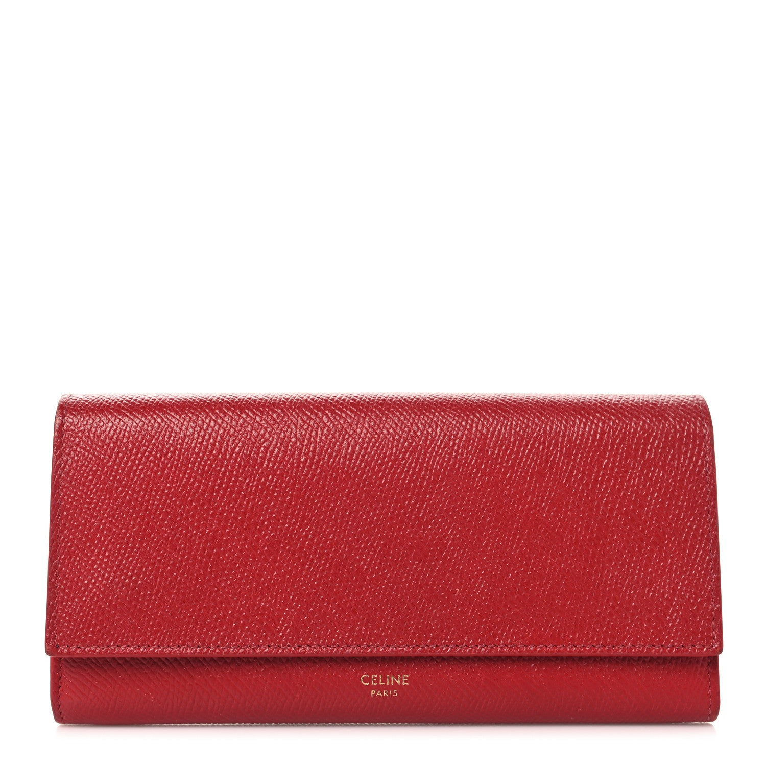 Celine Grained Calfskin Large Flap Wallet Red 1 of 8