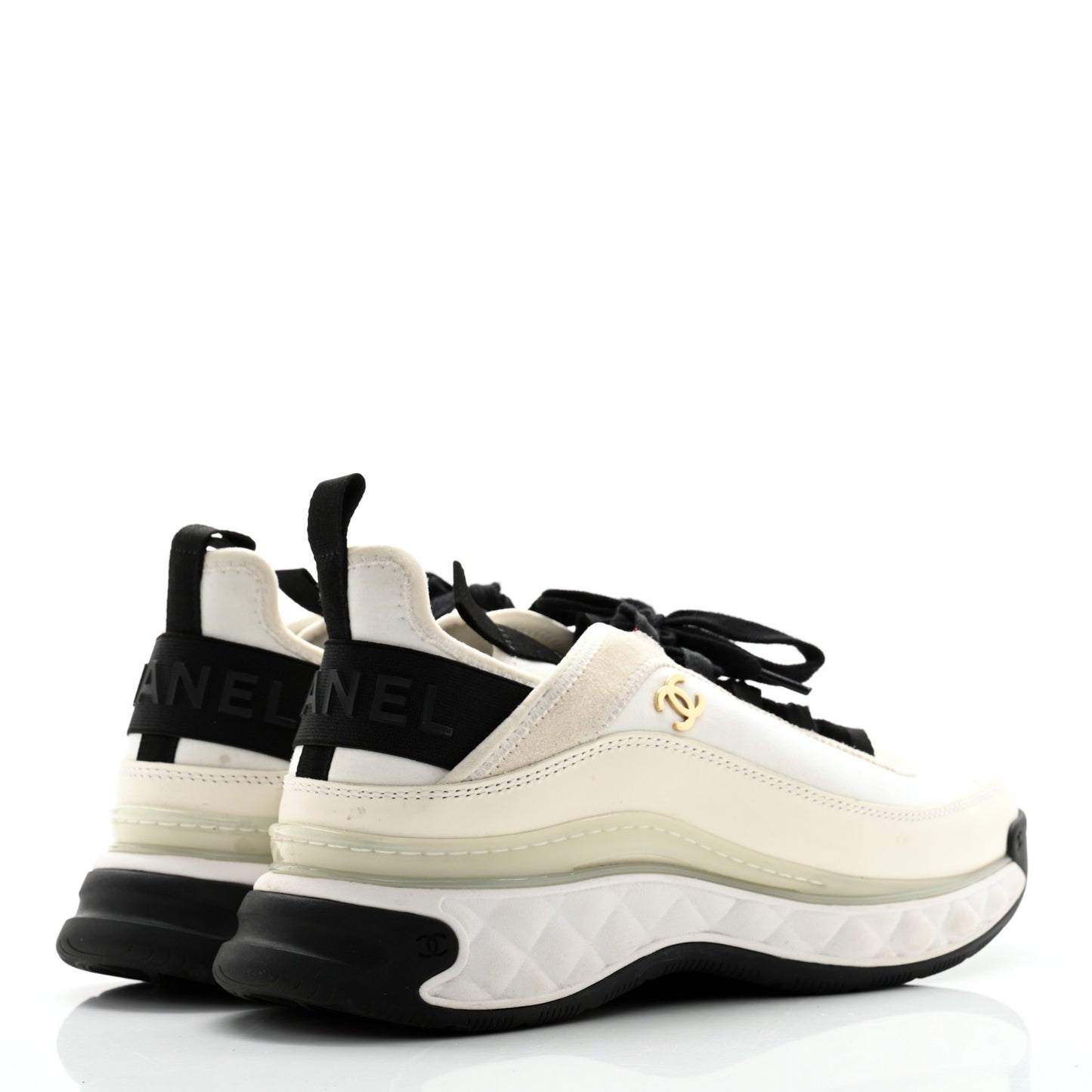 Velvet Calfskin Mixed Fibers CC Sneakers 39.5 Ivory Black