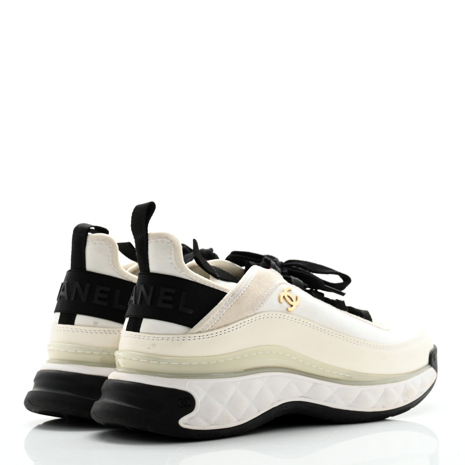 Chanel Velvet Calfskin Mixed Fibers CC Sneakers 39.5 Ivory Black 4 of 12