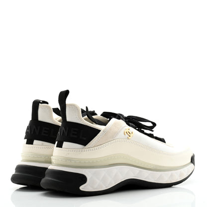 Chanel Velvet Calfskin Mixed Fibers CC Sneakers 39.5 Ivory Black 4 of 12