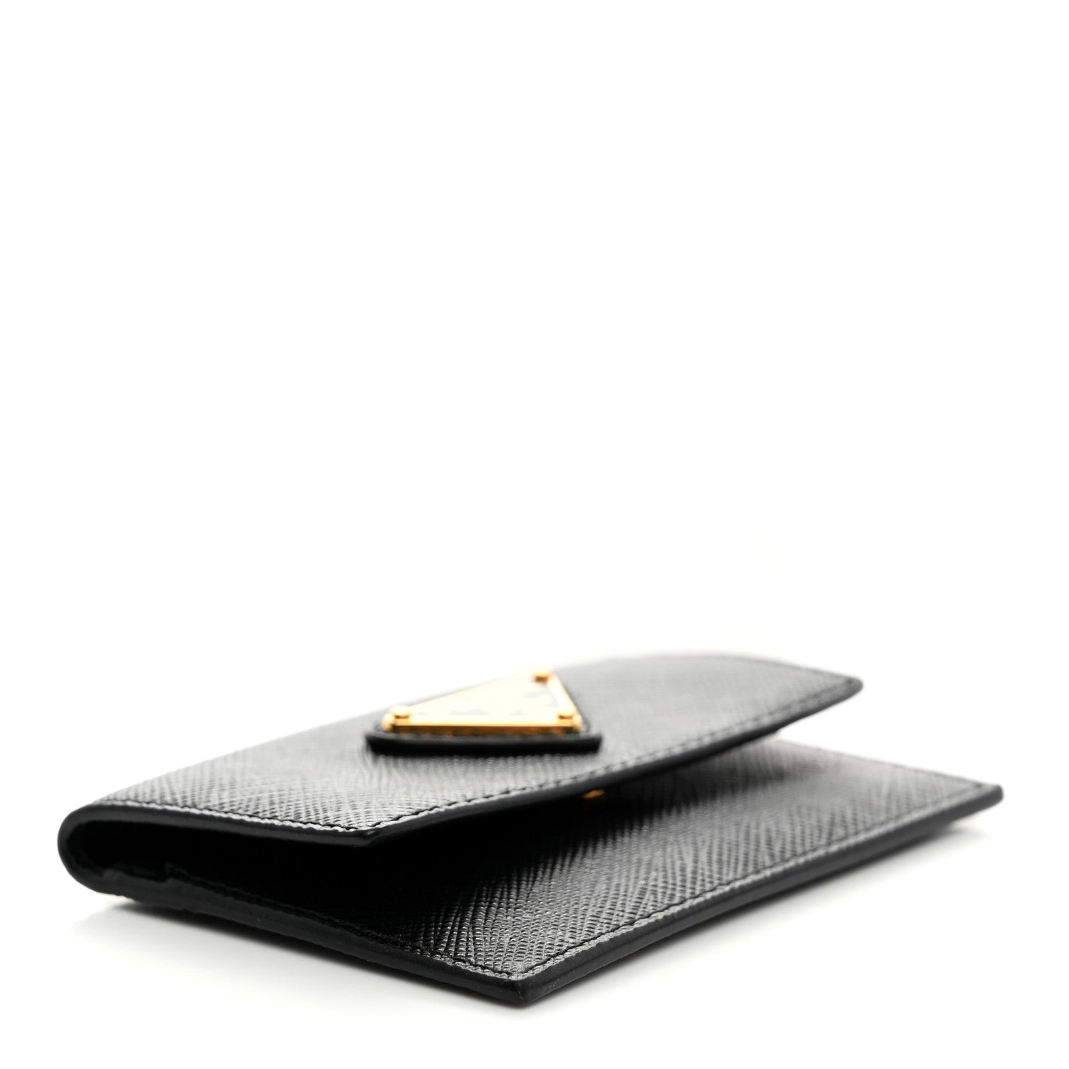 Prada Saffiano Triangle Bi-Fold Card Holder Wallet Black 4 of 8