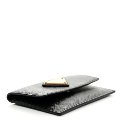 Prada Saffiano Triangle Bi-Fold Card Holder Wallet Black 4 of 8