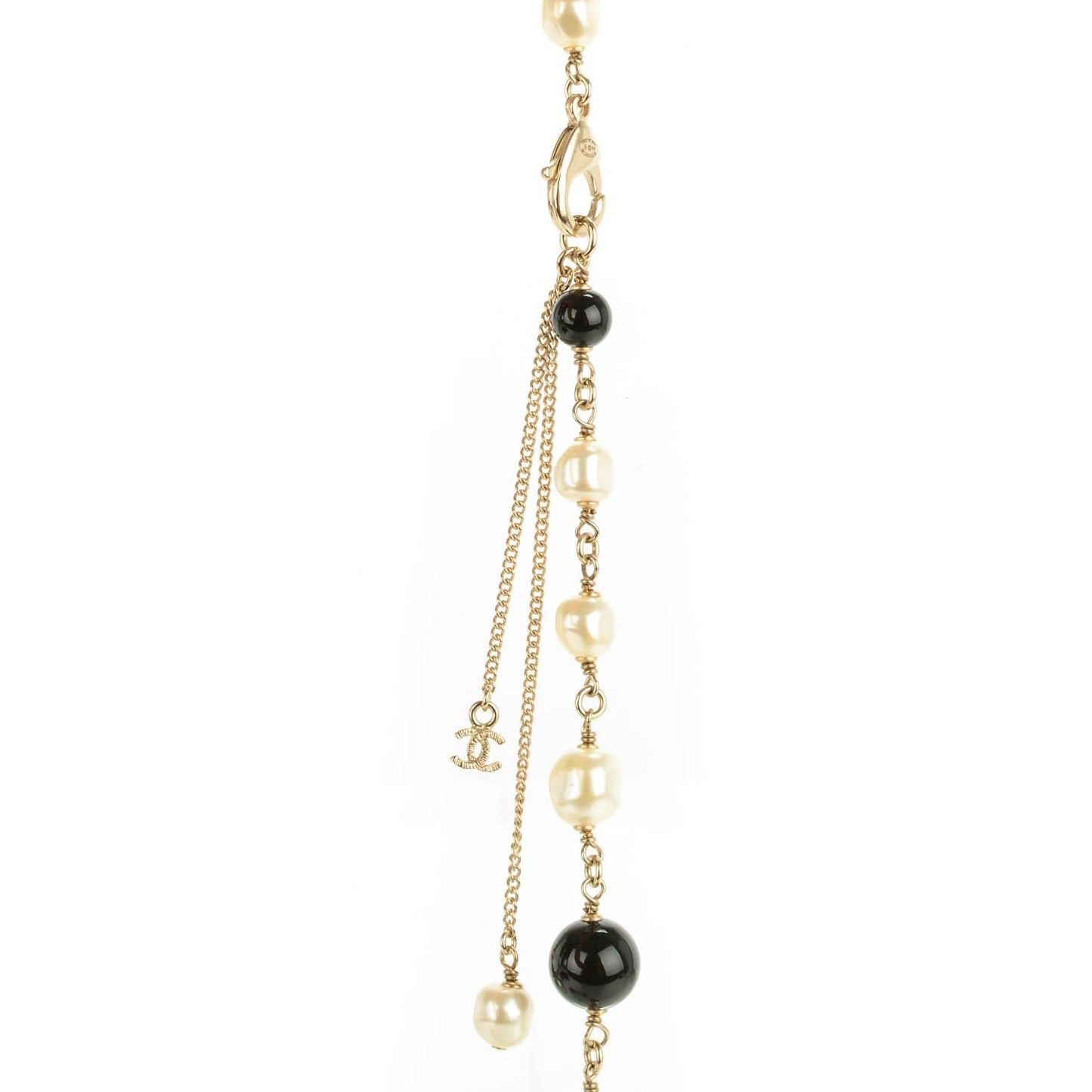 Pearl Bead Enamel CC Long Necklace Black Gold