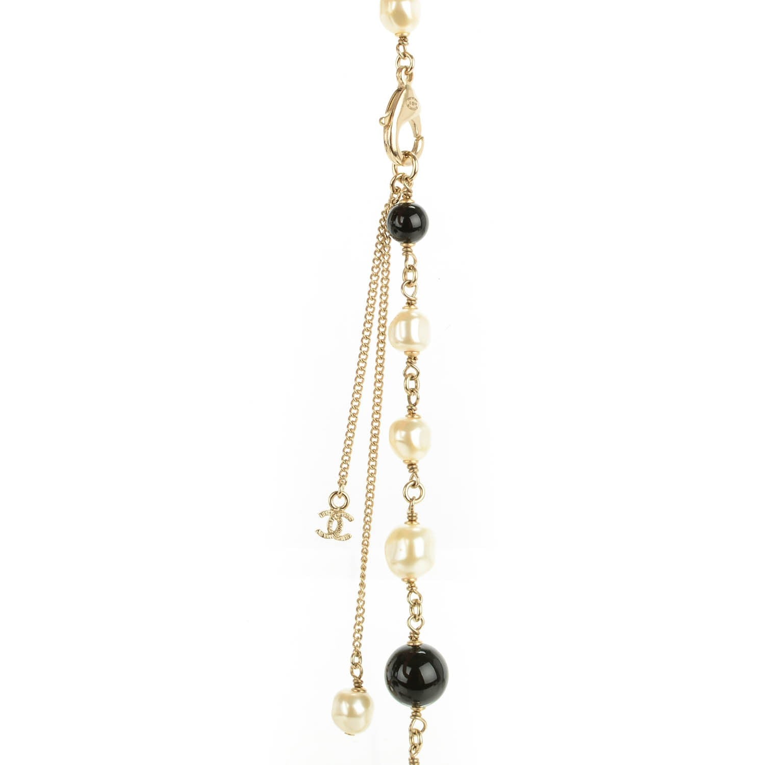 Chanel Pearl Bead Enamel CC Long Necklace Black Gold 5 of 7