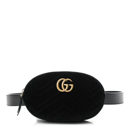 Gucci Velvet Matelasse GG Marmont Belt Bag 75 30 Black 1 of 4