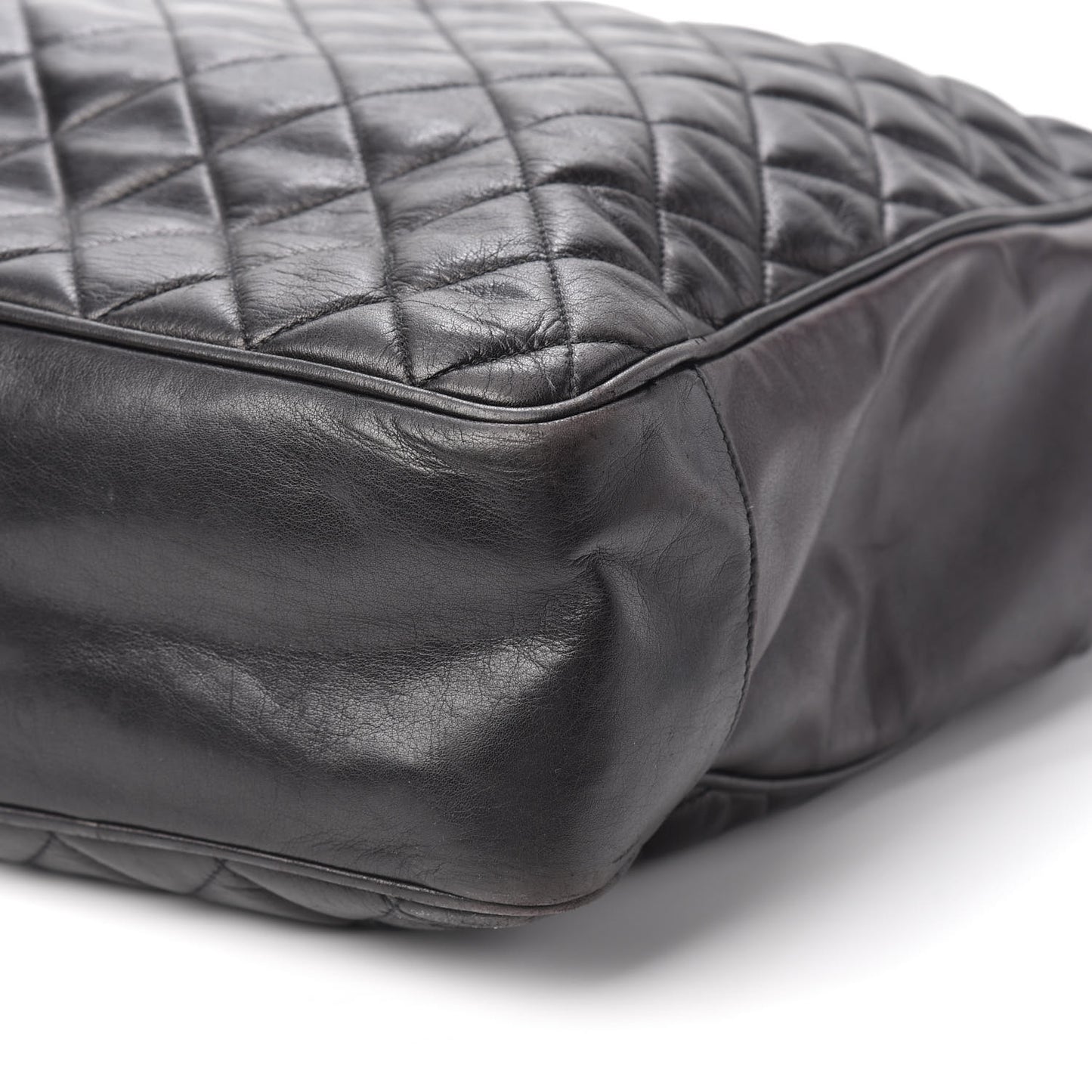 Lambskin Quilted Shopping Tote Black