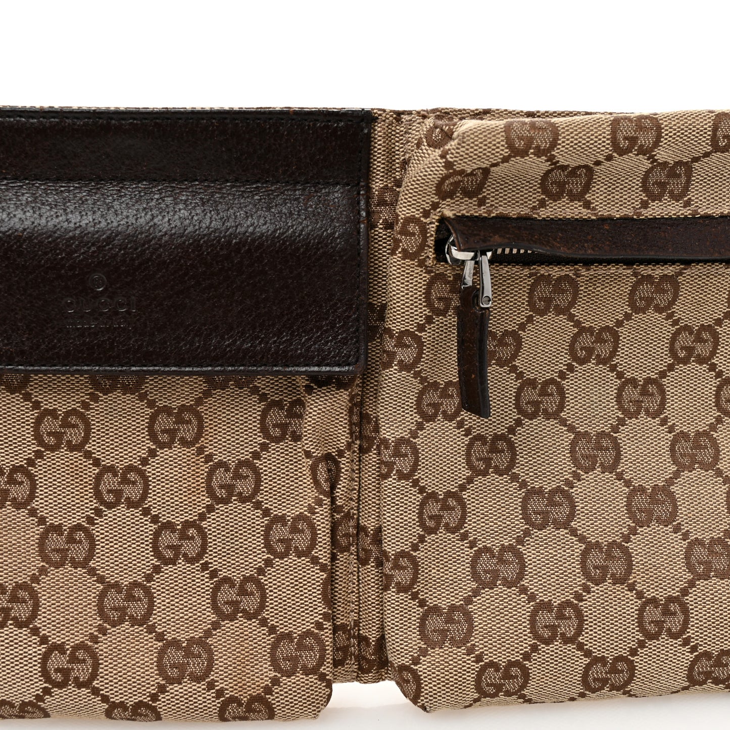 GG Monogram Double Pocket Belt Bag Dark Brown