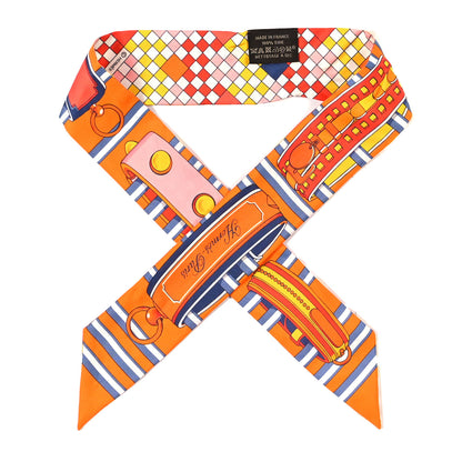 Hermes Silk Colliers De Chiens Remix Twilly Orange Gris Bleuete 1 of 3