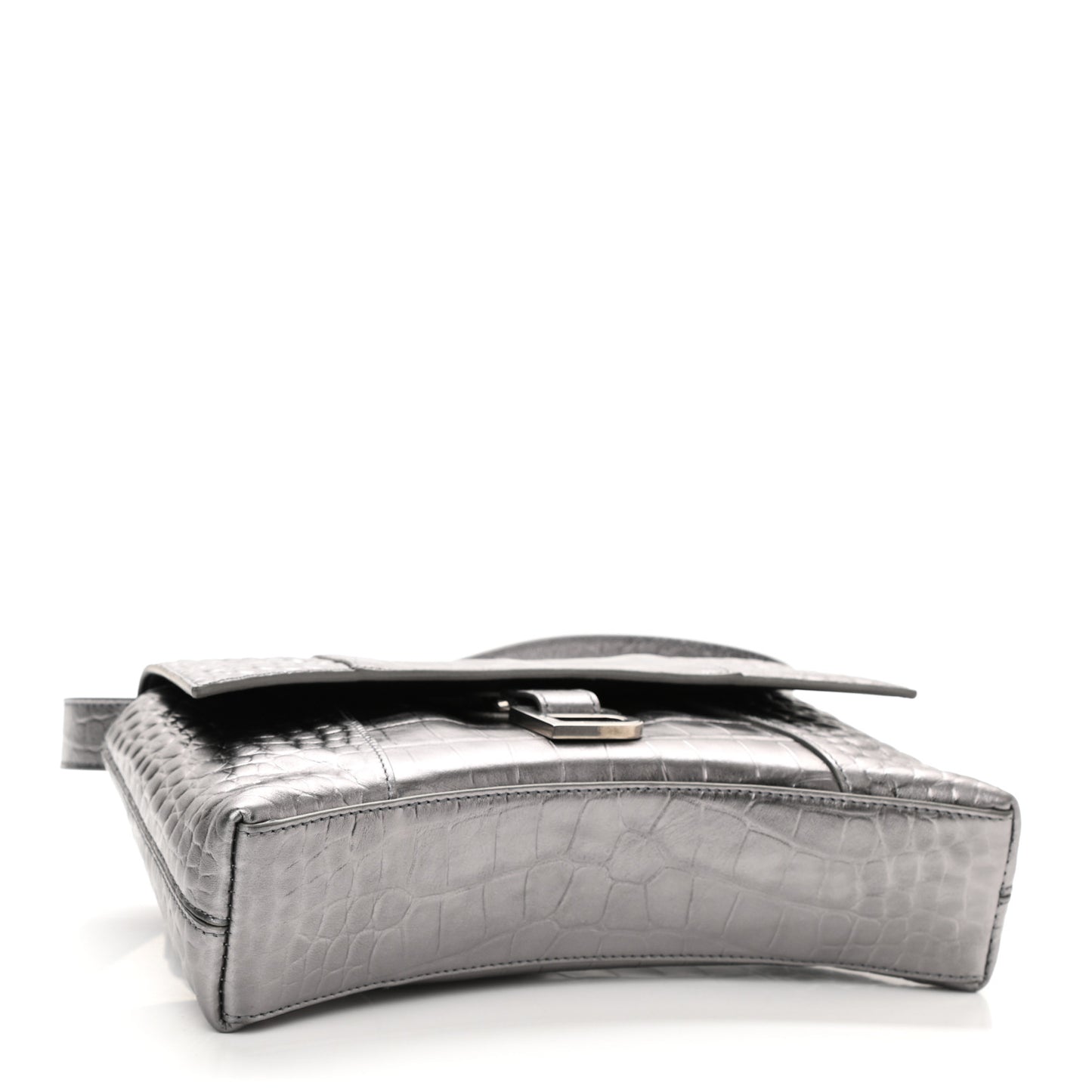 Metallic Calfskin Crocodile Embossed XS Downtown Shoulder Bag Silver