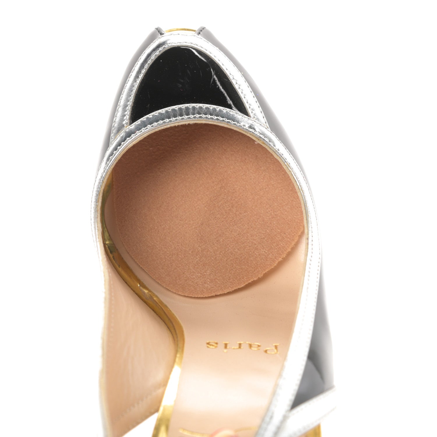Christian Louboutin Patent Calfskin Round Toe Platform Slingback Pumps 37.5 Black 10 of 15