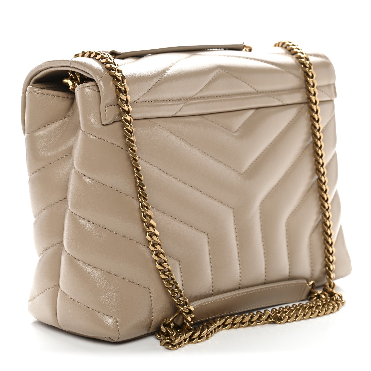 Saint Laurent Calfskin Y Quilted Monogram Small Loulou Chain Satchel Dark Beige 3 of 10