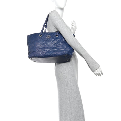 Chanel Glazed Calfskin Large On The Road Tote Dark Blue 2 of 13