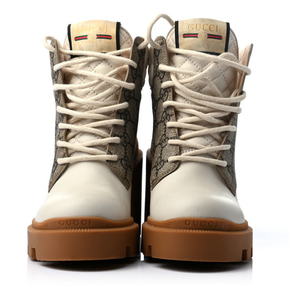 Gucci Calfskin GG Supreme Monogram Nappa Quilted Lace Up Ankle Boots 35 Mystic White Beige 2 of 8