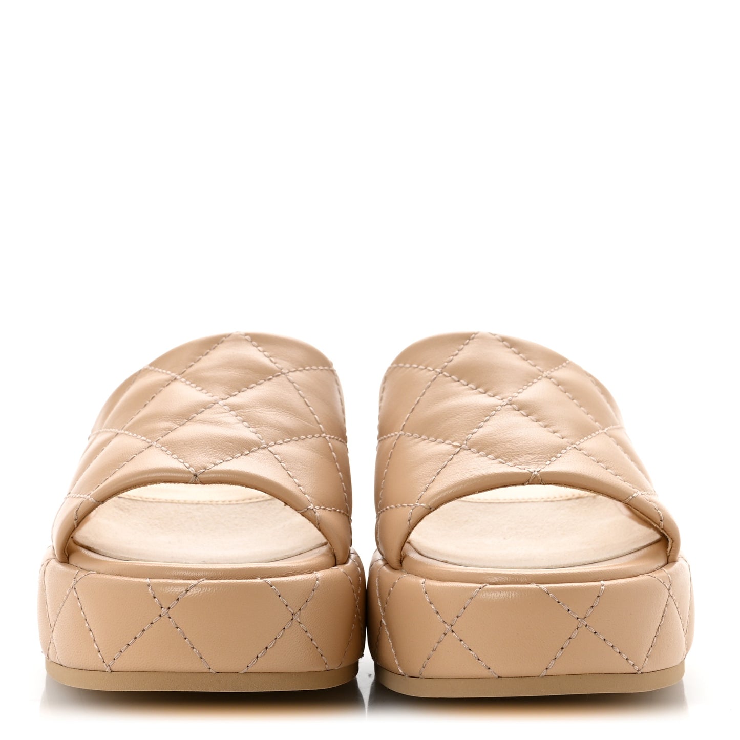 Lambskin Quilted Camelia CC Wedge Sandal Mules 39 Beige
