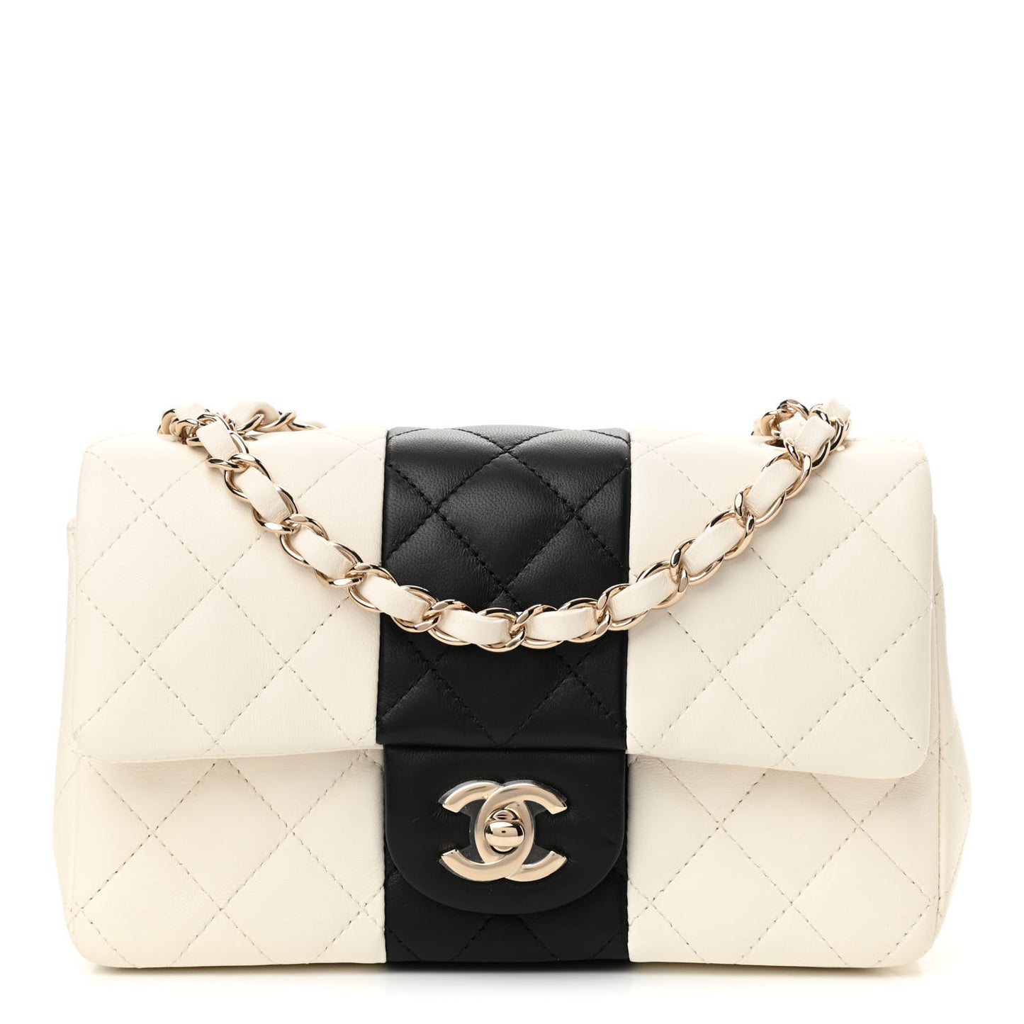 Lambskin Quilted Mini Rectangular Flap White Black