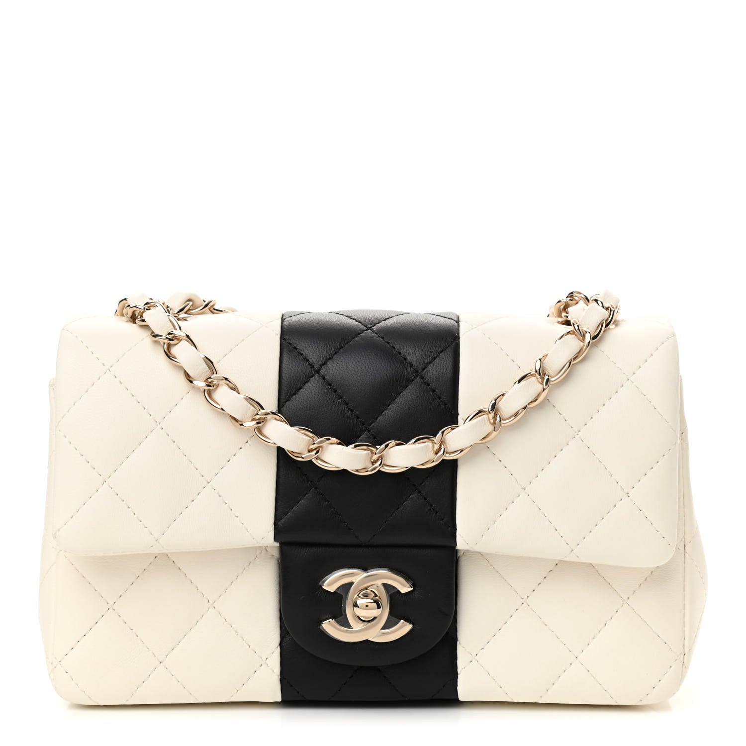 Chanel Lambskin Quilted Mini Rectangular Flap White Black 1 of 11