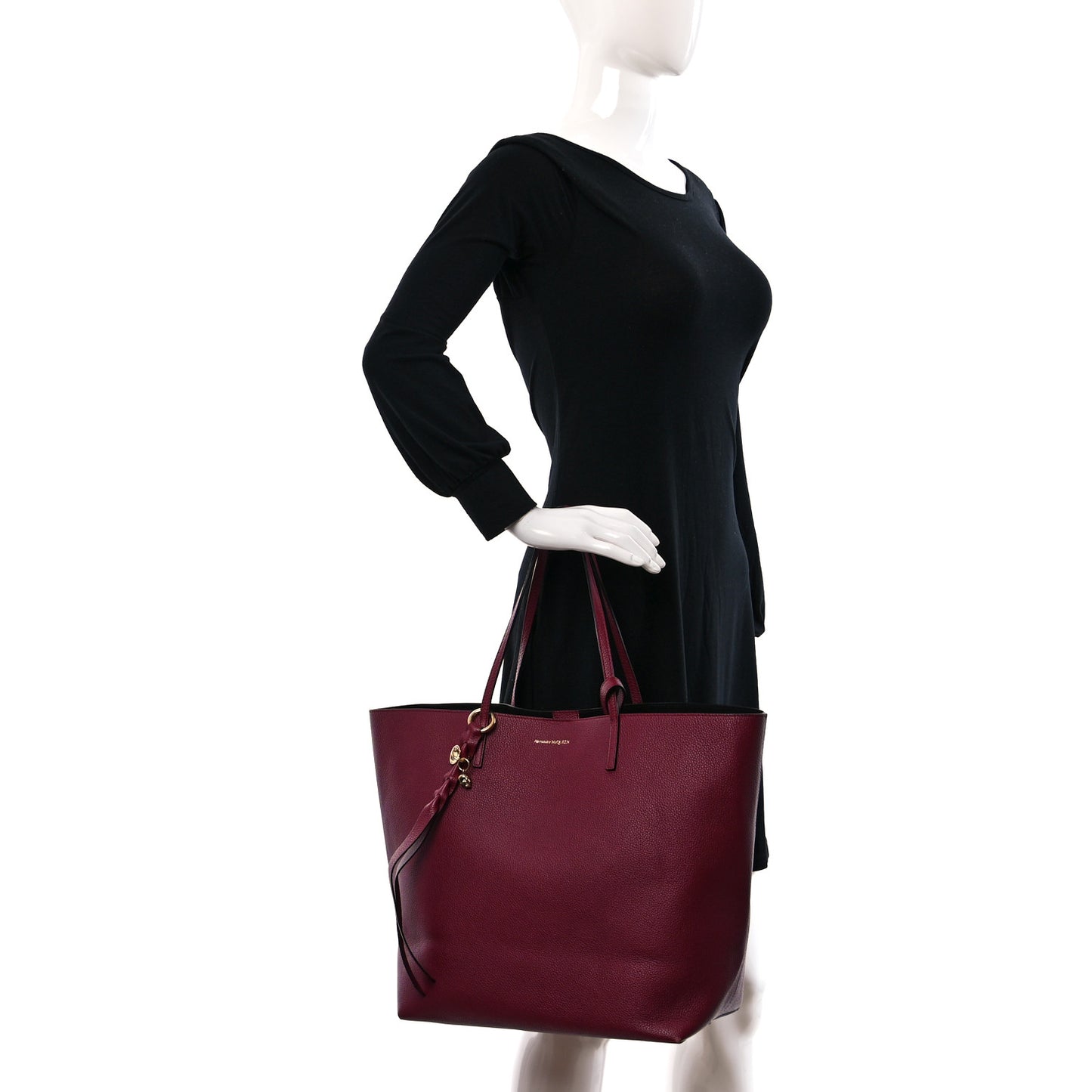 Grained Calfskin Skull Open Shopper Tote Burgundy