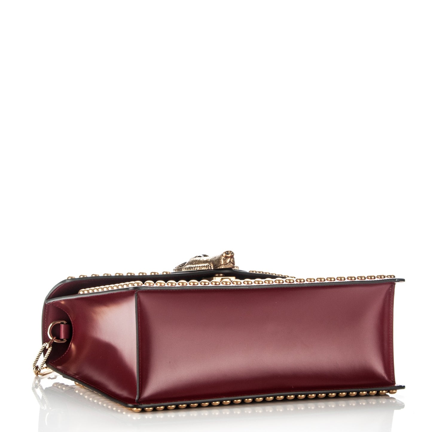 Glossy Calfskin Snakeskin Studded Fox Broche Bamboo Top Handle Bag Red