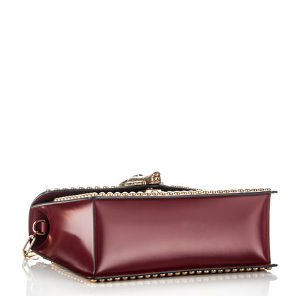 Gucci Glossy Calfskin Snakeskin Studded Fox Broche Bamboo Top Handle Bag Red 4 of 7