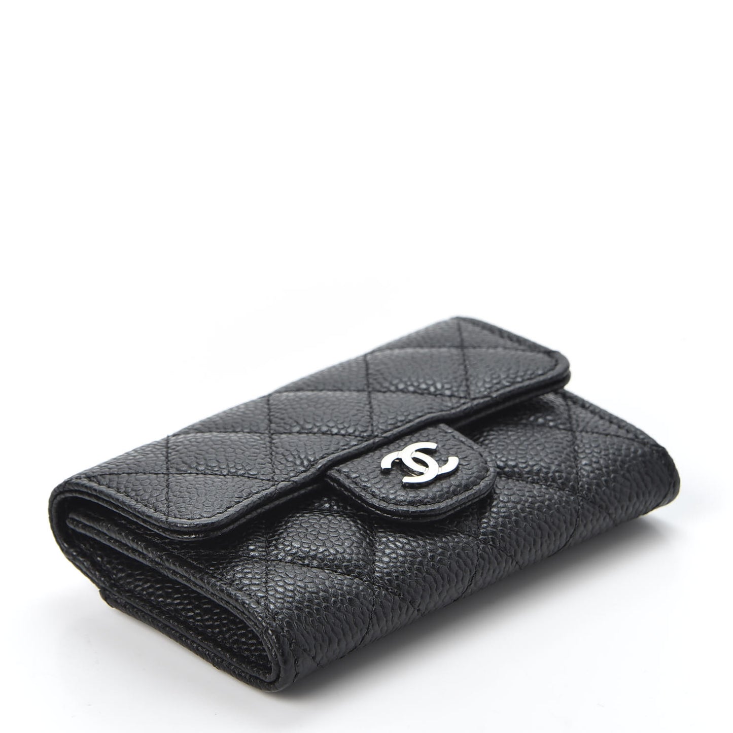 Caviar Quilted Flap Card Holder Black