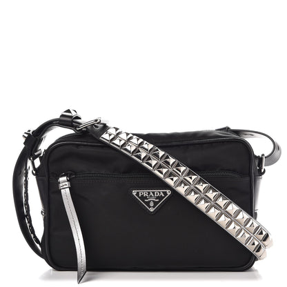 Prada Tessuto Nylon Studded New Vela Shoulder Bag Black 1 of 8