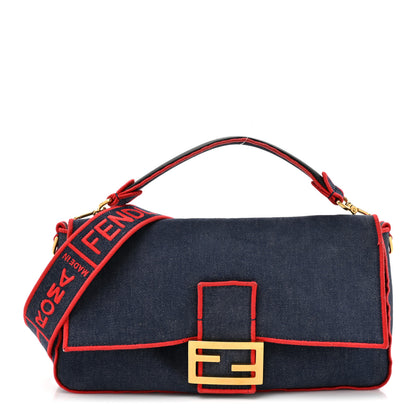 Fendi Denim Large Baguette Blue Rosso 1 of 16